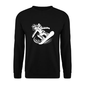 Coole Snowboarderin Snowboarding mit Eleganz - Unisex Pullover - Schwarz - Vorne - Alina (178cm) & Michal (187cm)