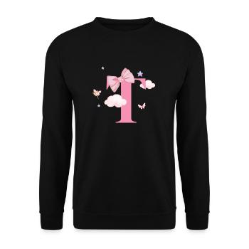 Buchstabe t Rosa Wolken - Unisex Pullover - Schwarz - Vorne - Alina (178cm) & Michal (187cm)