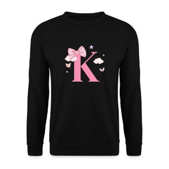 Buchstabe k rosa Wolken - Unisex Pullover - Schwarz - Vorne - Alina (178cm) & Michal (187cm)