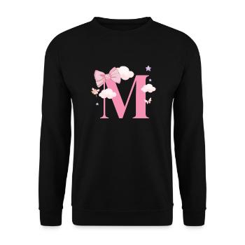 Buchstabe m rosa Wolken - Unisex Pullover - Schwarz - Vorne - Alina (178cm) & Michal (187cm)