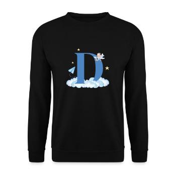Letter d blue clouds airplane child - Unisex Sweatshirt - black - Front - Alina (178cm) & Michal (187cm)