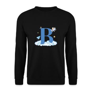 Buchstabe b blaue Wolken Flugzeug Kind - Unisex Pullover - Schwarz - Vorne - Alina (178cm) & Michal (187cm)
