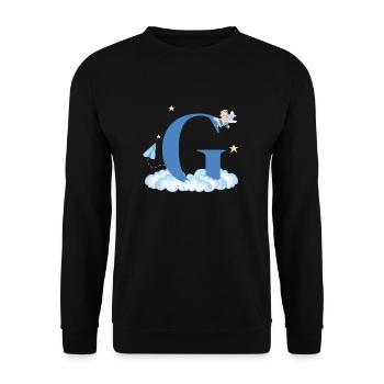 Buchstabe G Blaue Wolken Flugzeug Kind - Unisex Pullover - Schwarz - Vorne - Alina (178cm) & Michal (187cm)