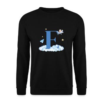 Buchstabe e blaue Wolken Flugzeug Kind - Unisex Pullover - Schwarz - Vorne - Alina (178cm) & Michal (187cm)