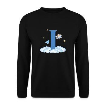 Buchstabe i Blaue Wolken Flugzeug Kind - Unisex Pullover - Schwarz - Vorne - Alina (178cm) & Michal (187cm)