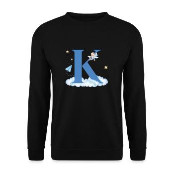 Buchstabe k blaue Wolken Flugzeug Kind - Unisex Pullover - Schwarz - Vorne - Alina (178cm) & Michal (187cm)