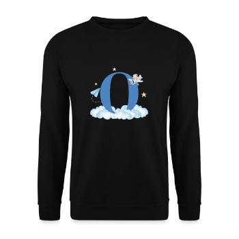 Buchstabe o Blaue Wolken Flugzeug Kind - Unisex Pullover - Schwarz - Vorne - Alina (178cm) & Michal (187cm)