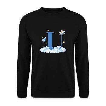 Buchstabe u Blaue Wolken Flugzeug Kind - Unisex Pullover - Schwarz - Vorne - Alina (178cm) & Michal (187cm)