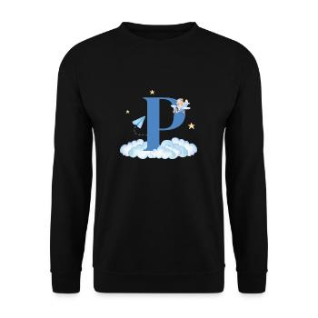 Buchstabe p blaue Wolken Flugzeug Kind - Unisex Pullover - Schwarz - Vorne - Alina (178cm) & Michal (187cm)