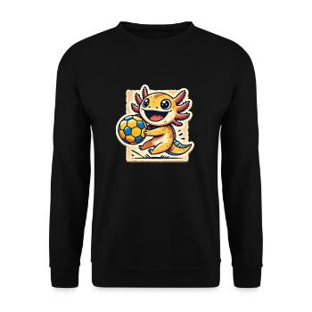 Axolotl spielt Handball - Unisex Pullover - Schwarz - Vorne - Alina (178cm) & Michal (187cm)