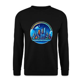 Stadt Nachtschimmer - Unisex Pullover - Schwarz - Vorne - Alina (178cm) & Michal (187cm)