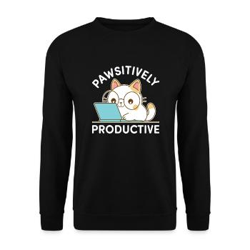 Pawsitively Productive – Kawaii Cat at Work - Unisex Sweatshirt - black - Front - Alina (178cm) & Michal (187cm)