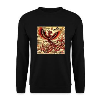 Phönix im japanischen Stil - Unisex Pullover - Schwarz - Vorne - Alina (178cm) & Michal (187cm)