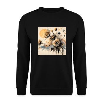 Sonnenblumen-Malerei - Unisex Pullover - Schwarz - Vorne - Alina (178cm) & Michal (187cm)