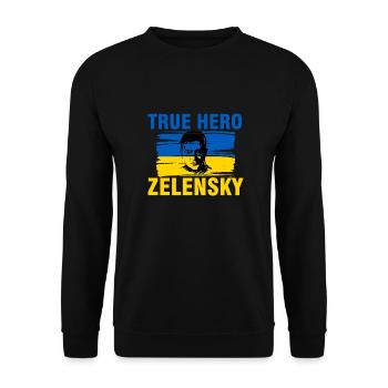 Ukraine - Der wahre Held Selenskyj gegen  - Unisex Pullover - Schwarz - Vorne - Alina (178cm) & Michal (187cm)