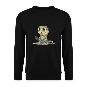Bébé lézard avec téléphone portable - Sweat-shirt Unisexe - noir - Devant - Alina (178cm) & Michal (187cm)