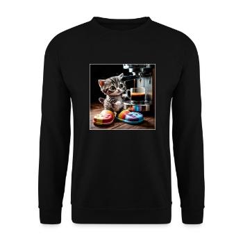 Cat takes a coffee break - Unisex Sweatshirt - black - Front - Alina (178cm) & Michal (187cm)
