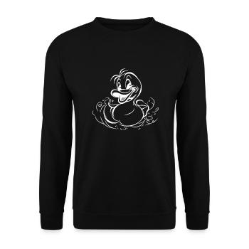 Süße schwimmende Ente mit lustigem Grinsen - Unisex Pullover - Schwarz - Vorne - Alina (178cm) & Michal (187cm)