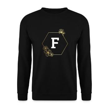 Buchstabe f Goldener Blumenrahmen - Unisex Pullover - Schwarz - Vorne - Alina (178cm) & Michal (187cm)