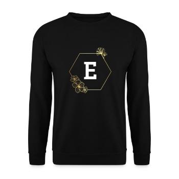 Buchstabe e Goldener Blumenrahmen - Unisex Pullover - Schwarz - Vorne - Alina (178cm) & Michal (187cm)