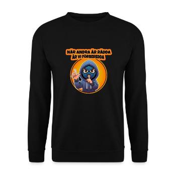 Metro Finance merch with orange background - Unisex Sweatshirt - black - Front - Alina (178cm) & Michal (187cm)