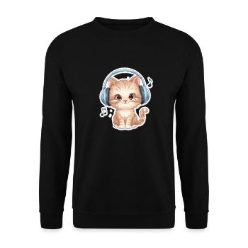 Cute Cat with Doodle Headphones - Unisex Sweatshirt - black - Front - Alina (178cm) & Michal (187cm)