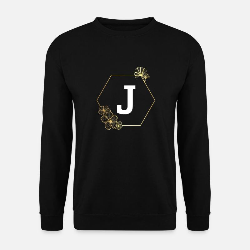Buchstabe j Goldener Blumenrahmen - Unisex Pullover - Schwarz