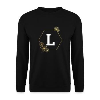 Lettre l cadre Floral doré - Sweat-shirt Unisexe - noir - Devant - Alina (178cm) & Michal (187cm)