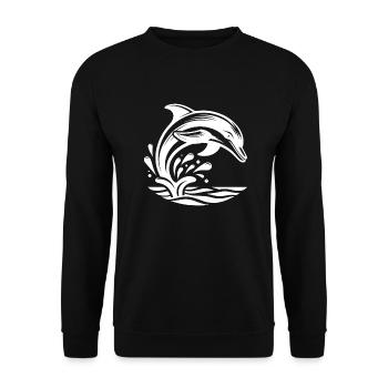 Springender Eleganter Tattoo Delfin - Unisex Pullover - Schwarz - Vorne - Alina (178cm) & Michal (187cm)