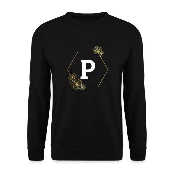 Buchstabe p Goldener Blumenrahmen - Unisex Pullover - Schwarz - Vorne - Alina (178cm) & Michal (187cm)