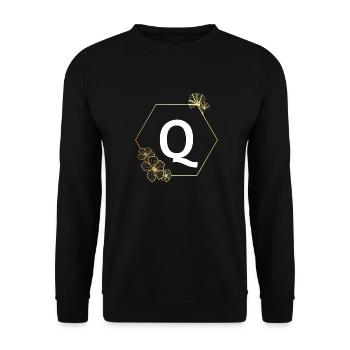 Buchstabe q Goldener Blumenrahmen - Unisex Pullover - Schwarz - Vorne - Alina (178cm) & Michal (187cm)