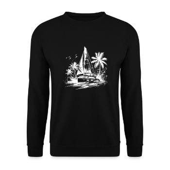 Doppelrumpf Katamaran Segleboot Karibik Palmen - Unisex Pullover - Schwarz - Vorne - Alina (178cm) & Michal (187cm)