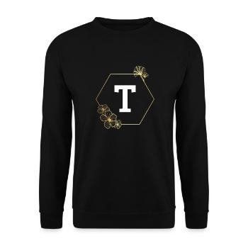 Lettre t cadre Floral doré - Sweat-shirt Unisexe - noir - Devant - Alina (178cm) & Michal (187cm)