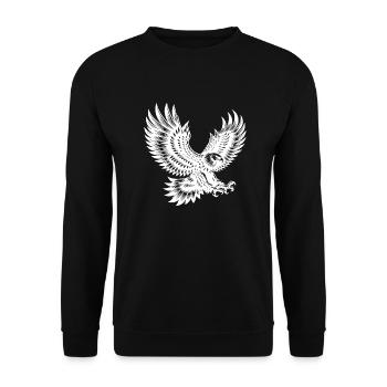 Adler mit ausgebreiteten Flügeln in Bewegung - Unisex Pullover - Schwarz - Vorne - Alina (178cm) & Michal (187cm)