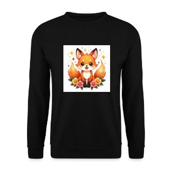 Magischer Fuchs & Blumen - Unisex Pullover - Schwarz - Vorne - Alina (178cm) & Michal (187cm)