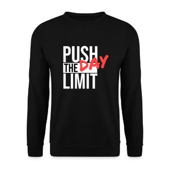 PUSH THE DAY LIMIT – Push Day Motivation für Kraft - Unisex Pullover - Schwarz - Vorne - Alina (178cm) & Michal (187cm)