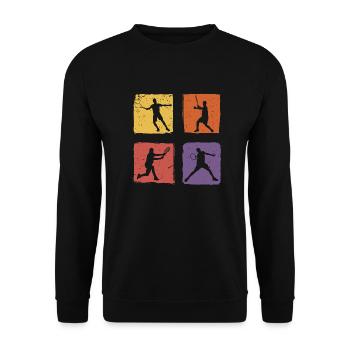 Tennis Vintage Retro Tennisspieler Sport Hobby - Unisex Pullover - Schwarz - Vorne - Alina (178cm) & Michal (187cm)
