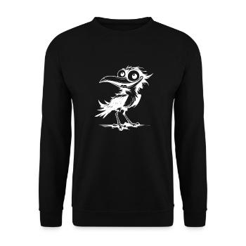 Spaßiger lachender Vogel mit goßen Augen - Unisex Pullover - Schwarz - Vorne - Alina (178cm) & Michal (187cm)