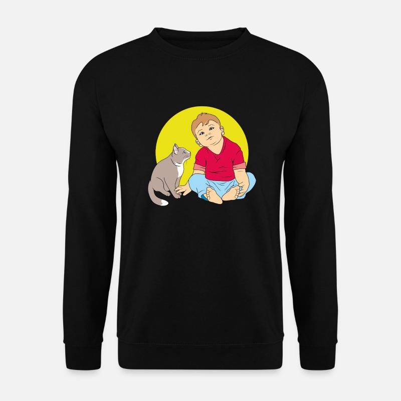 Junge spricht mit Katze - Unisex Pullover - Schwarz