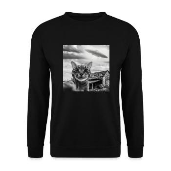 Selfie de chat avec un OVNI extraterrestre Funny Space - Sweat-shirt Unisexe - noir - Devant - Alina (178cm) & Michal (187cm)