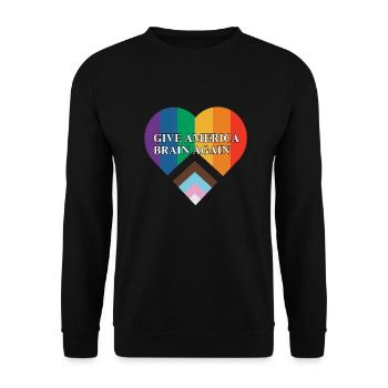 Give America Brian Again Pride Flag Heart - Unisex Pullover - Schwarz - Vorne - Alina (178cm) & Michal (187cm)