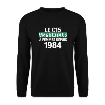 Der C15 Damenstaubsauger Geschenk C15 vom Herrn - Unisex Pullover - Schwarz - Vorne - Alina (178cm) & Michal (187cm)