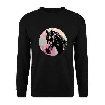 Pferdekopf im Kreis mit Wasserfarben - Unisex Pullover - Schwarz - Vorne - Alina (178cm) & Michal (187cm)