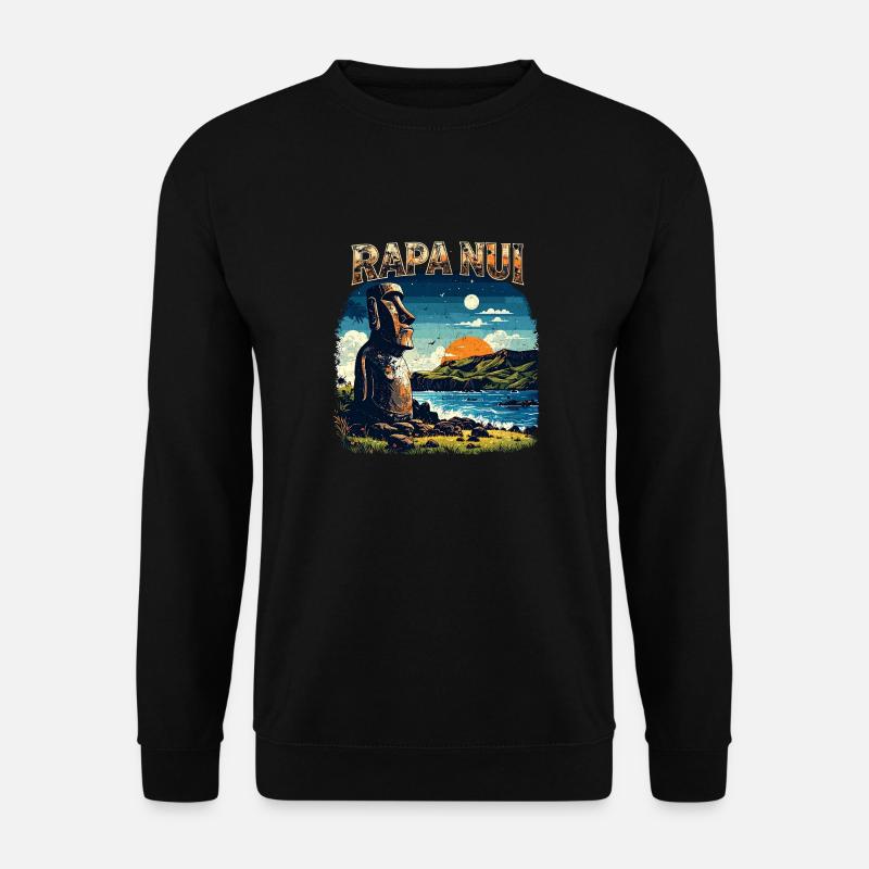 Rapa Nui T-Shirt – Moai Statue & Sonnenuntergang – - Unisex Pullover - Schwarz