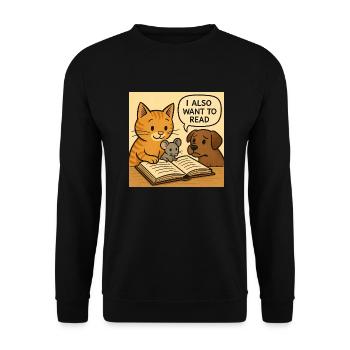 Ich will auch lesen! - Unisex Pullover - Schwarz - Vorne - Alina (178cm) & Michal (187cm)