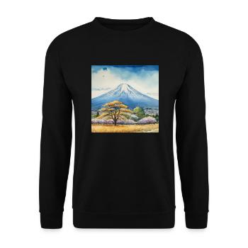 Frühlingsblick auf Fuji - Unisex Pullover - Schwarz - Vorne - Alina (178cm) & Michal (187cm)