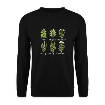 Heilpflanzen-Kollektion | Sechs Kräuter - Unisex Pullover - Schwarz - Vorne - Alina (178cm) & Michal (187cm)