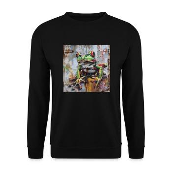 Graffiti grüner Frosch rostige Oberfläche - Unisex Pullover - Schwarz - Vorne - Alina (178cm) & Michal (187cm)