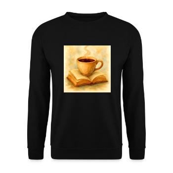 Buch und Kaffee - Unisex Pullover - Schwarz - Vorne - Alina (178cm) & Michal (187cm)
