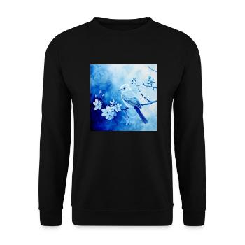 Songbird Branch Blossoms Shades of Blue Filigree Drawing - Unisex Sweatshirt - black - Front - Alina (178cm) & Michal (187cm)